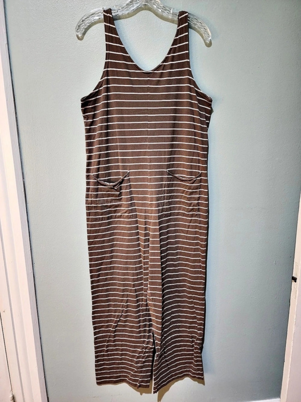 Pact Striped Organic Cotton Soft Lounge Jumpsuit--Size Medium